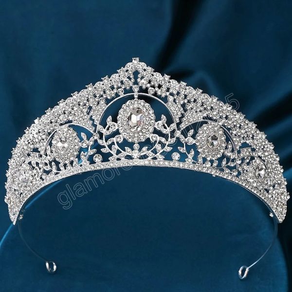 

princess white crystal crown for wedding bridal bride luxury elegant queen tiara crown hair accessories, White;golden