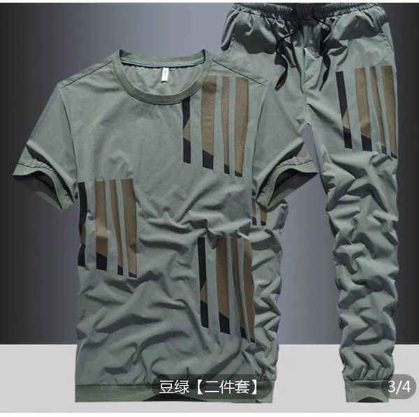 

men s tracksuits summer ice silk suit male summer youth fashion brand short sleeve t shirt loose pants casual sportswear 230421, Gray