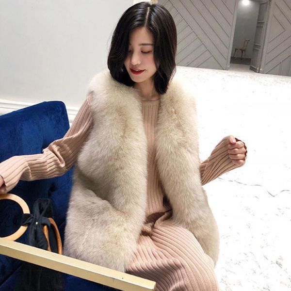 

vests fall winter fashion faux fox fur vests women new party club elegant fur waistcoat vsleeve sleeveless autumn fur coats female, Black;white