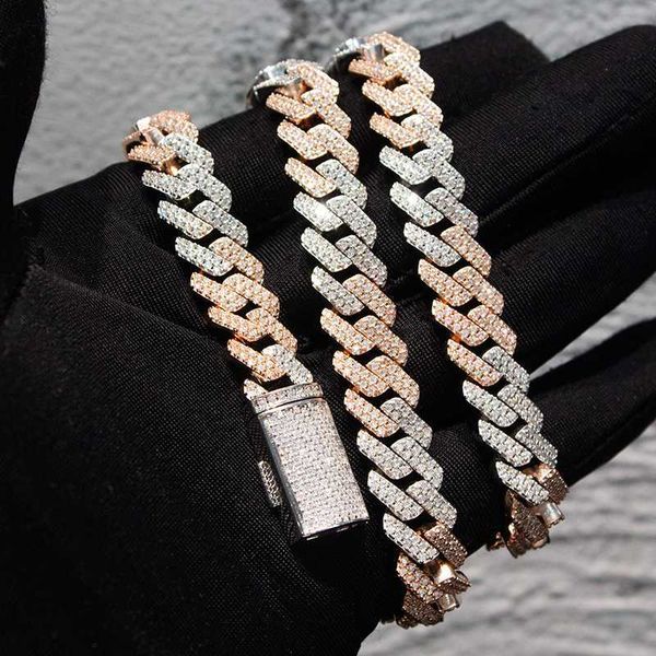 

bust down miami cuban two tone iced out s925 sterling silver moissanite 12mm 2 rows 14k gold plated link chain