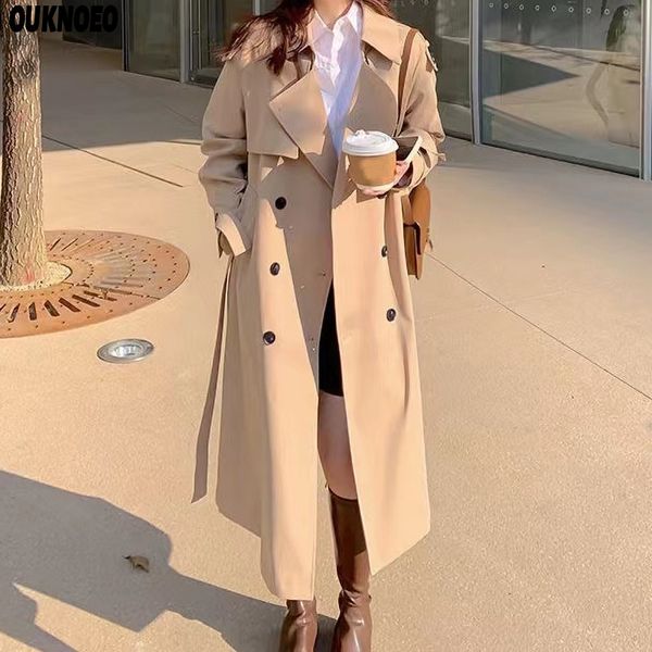

women's trench coats woman long fashion korean streetwear luxusy loose jacket casual elegant 2023 slim thin spring women windbreaker 23, Tan;black