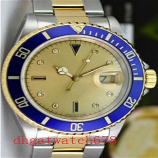 

luxury mens yellow dial ceramic bezel dial 16613 lb 40mm watch men's gold auto date luxury men dive sapphire wat219l, Slivery;brown