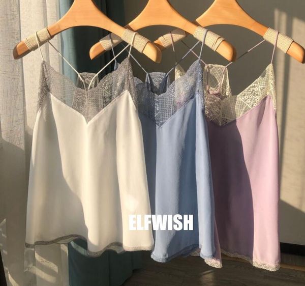 

t-shirt woman soft 100% silk camisole lace embroidered vneck thin strappy 2022ss new fashion, White
