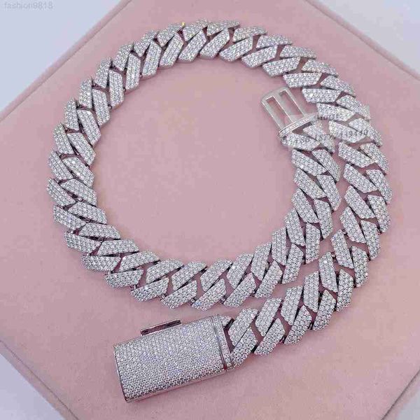

luxury 18mm moissanite silver cuban link chain vvs moissanite icedout custom men necklace custom cuban chain wholesale