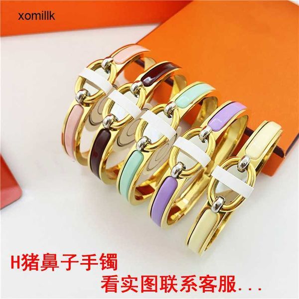 

hermm designer bracelet h pig nose bracelet enamel female 18k rose gold temperament men and women versatile light luxury fine narrow, Black
