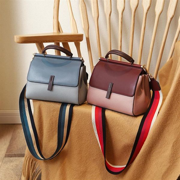 

star's same 2021 new leather women's bag korean single shoulder straddle mommy hand splicing3128, Black;red