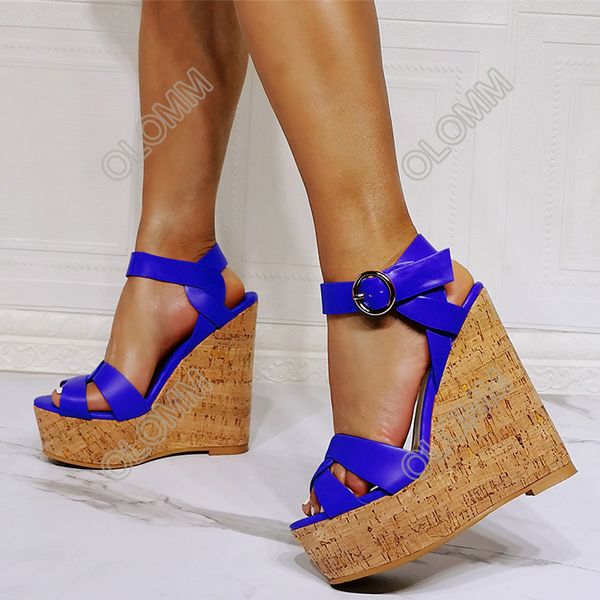 

olomm women platform sandals comfort wedges heels open toe gorgeous 12 color party shoes women us plus size 5-20, Black