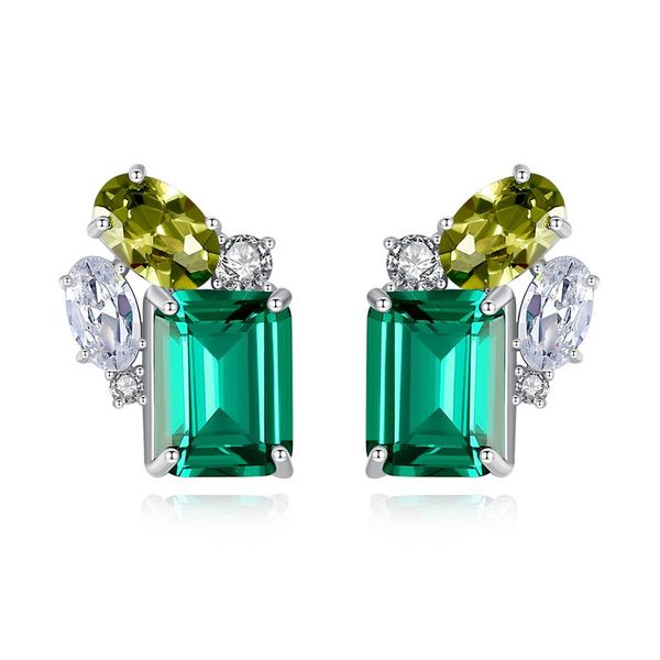 

emerald gemstone stud earrings s925 silver shiny zircon earrings european temperament niche design jewelry217d, Golden;silver