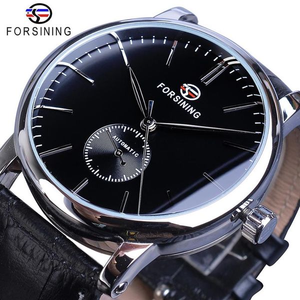 

forsining minimalist men's mechanical watch black slim dial automatic casual genuine leather clock male wristwatch relogio sa244r, Slivery;brown