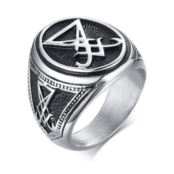 

sigil of lucifer satanic rings for men stainless steel symbol seal satan ring demon side jewelry cluster223e, Golden;silver