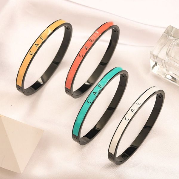 

designer men's gold bracelets brand bangle women luxury designer letter bracelet 18k gold plated stainless steel jewelry gift, Black