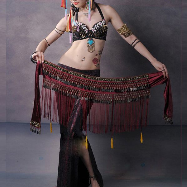 

women's tanks camis us belly dance hip scarf coin belt tribal costume fringe tassel belt copper belly dancing waist belt on sale, White