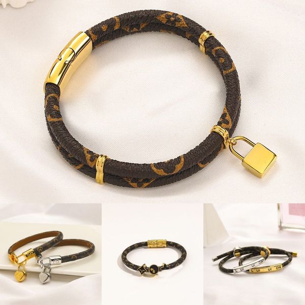 

fashion mens bangle bracelets women lether designer letter bracelet 18k gold plated stainless steel wedding party gift luxury jewelry, Black