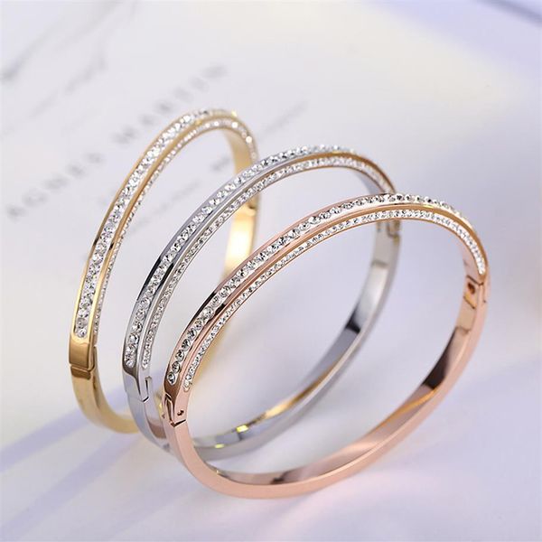 

austrian crystals cuff bracelets stainless steel fahison bridal gold bracelets thin bangles elegant jewelry209q, Black