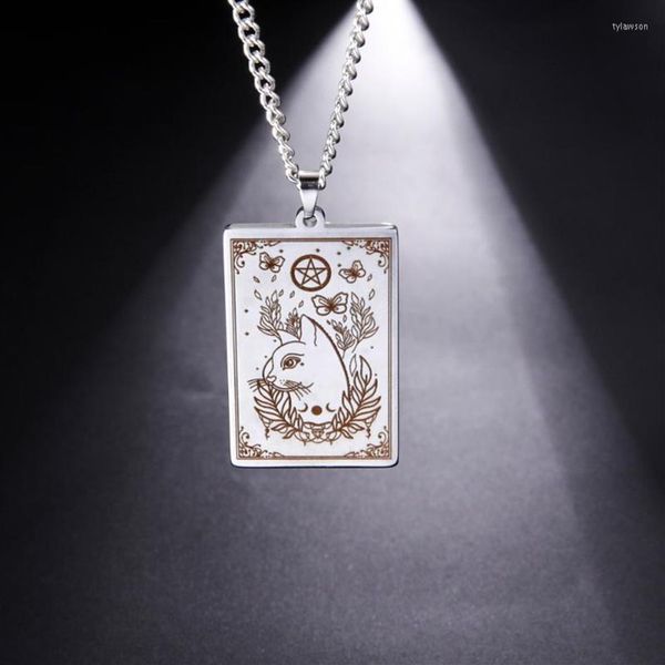 

pendant necklaces teamer witch cat in the flowers magic circle butterfly stainless steel jewelry choker vintage gifts for friend241w, Silver