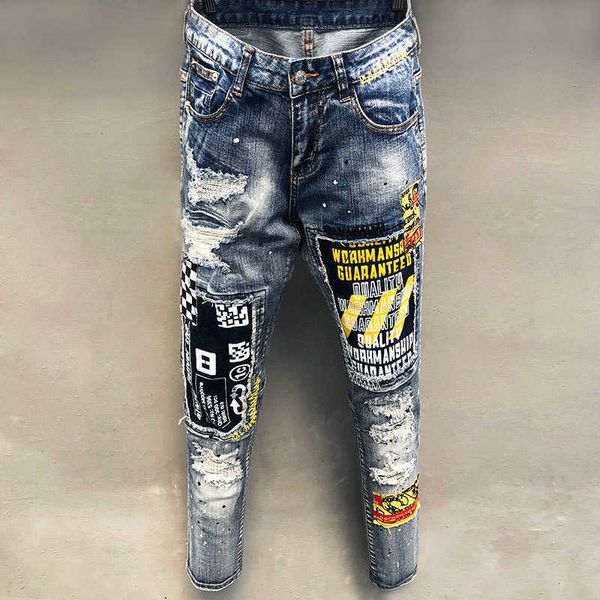 

men's jeans retro ripped punk button jeans ripped jeans men pant pantalon homme street ripped jeans 2022 fall men motorcycle pants men&, Blue