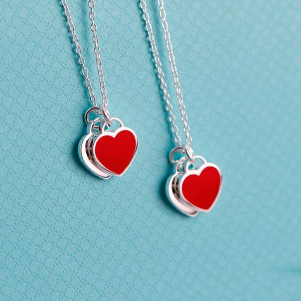 

tiffy s925cnc enamel heart necklace blue pink red pendant women's, Black