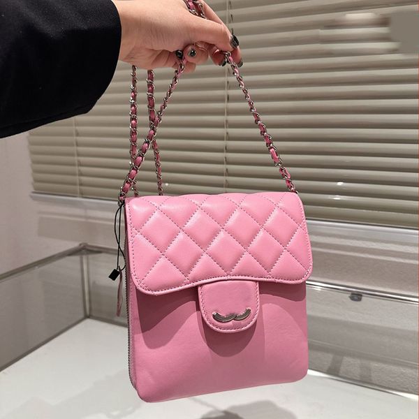 

designer calfskin leather flap envelope vintage bag phone holder square purse silver metal hardware matelasse chain women crossbody shoulder