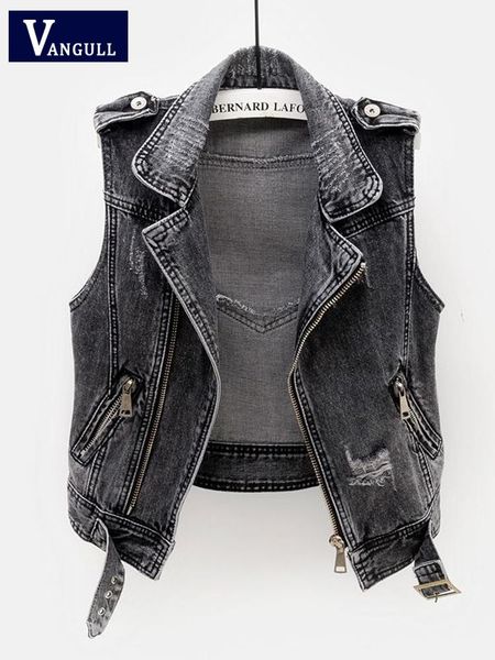 

vests vangull fashion black gray denim vest women turndown collar jean vest spring jean waistcoat female sleeveless solid zipper vest, Black;white