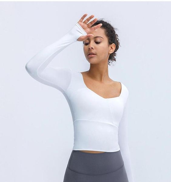 

yoga outfit white shirts workout tank for women slim fitness long sleeve tees gym running sport crop ladies daily wear1766321