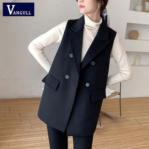 

vests vangull black suit vest women turndown collar oversize tanks double breasted sleeveless classical waistcoat loose ladies vest, Black;white