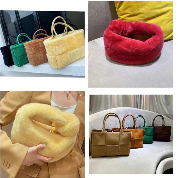 

classic velvet ho bo knotted bag for winter mini jodie clutch bags fake goat's hair woven slip tote big capacity nubuck l273c, Black;red