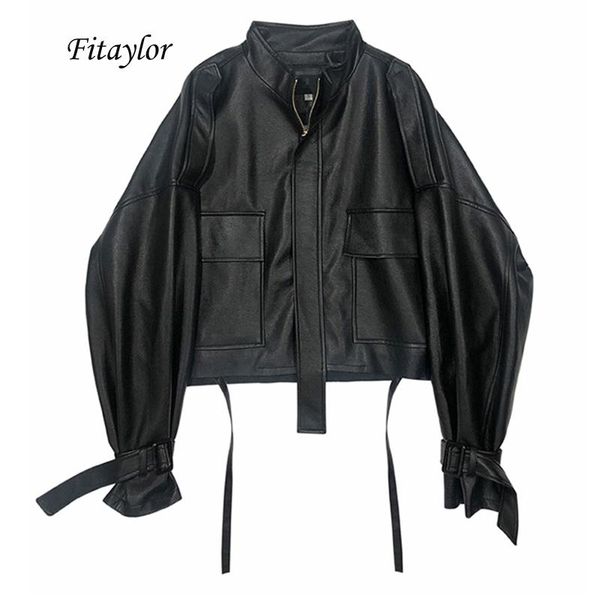 

jackets fitaylor 2022 new autumn women faux soft pu motorcycle leather jacket casual loose black faux leather punk zipper overcoat, Black;brown