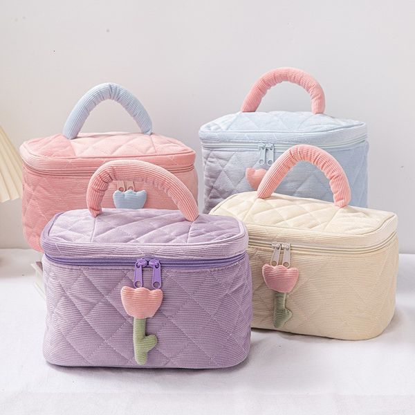 

cosmetic bags cases 1 set solid color flower makeup bag set zipper large soft corduroy cosmetic bag female travel make up beauty case set 23