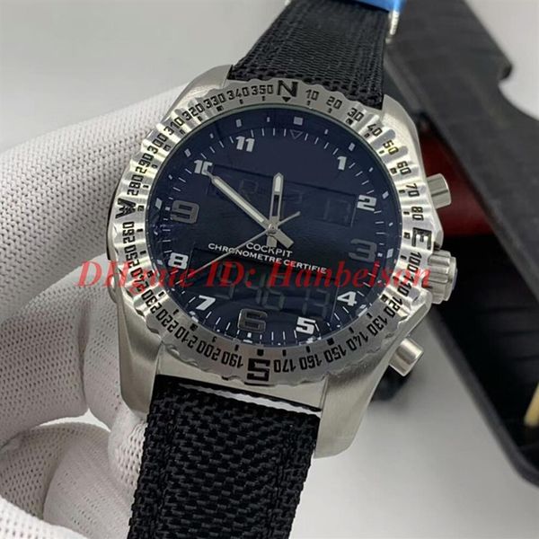 

new professional men watches quartz electronic dual time zone display orologio di lusso vb5010221b1w1 braided leather wristwatches273g, Slivery;black