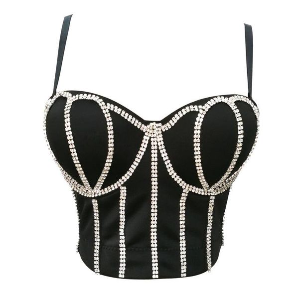 

t-shirt 6 colors women bustiers bra push up corsets crop diamonds korean style to wear out hook eye club party stage camisoles, White