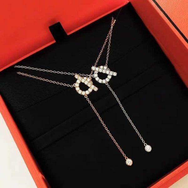 

designerh pig nose necklace 925 sterling silver plated 18k gold love horse home diamonds tassel full diamond q-shaped pendant clavicle chain, Black
