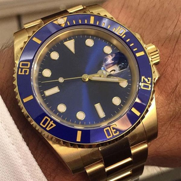 

luxury men watch 2813 automatic movement sapphire glass mysterious blue dial 18k gold strap fashion color night luminous mens 294e, Slivery;brown