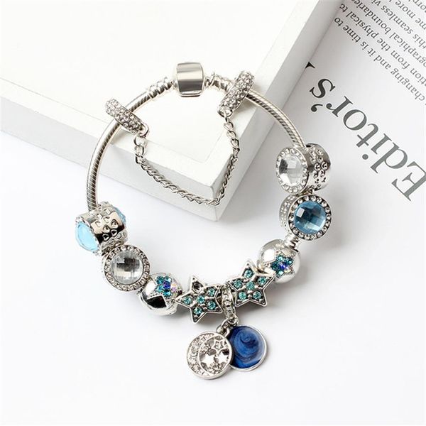 

bright stars opal charm strands pan 925 silver bracelet diy creative personality star jewelry whole291z, Black