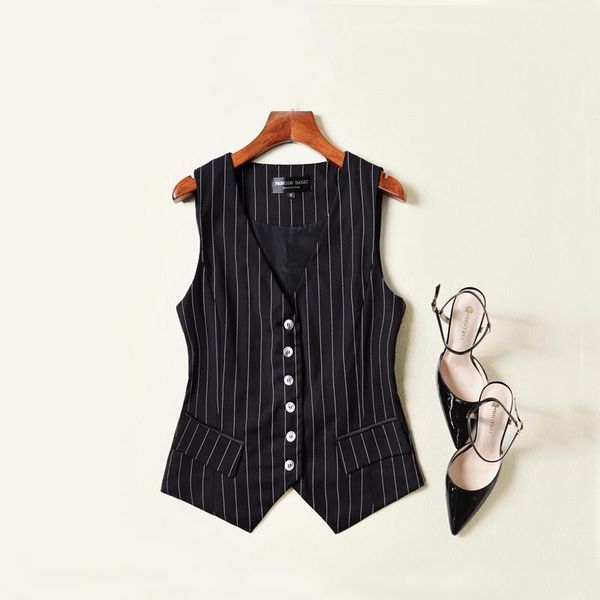 

vests women striped suit vest sleeveless jacket women korean waistcoat business office ladies formal work wear fashion outwear, Black;white