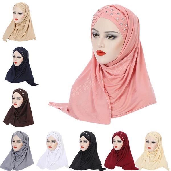 

women scarf soft plain diamonds instant hijab shawls and wraps foulard femme muslim hijabs ready to wear headscarf, Blue;gray