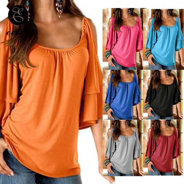 

t-shirt ruffle sleeve double layer shirt cold shoulder scoop neck pleated shirt milk silk slip hipster t shirt women solid color xxl, White
