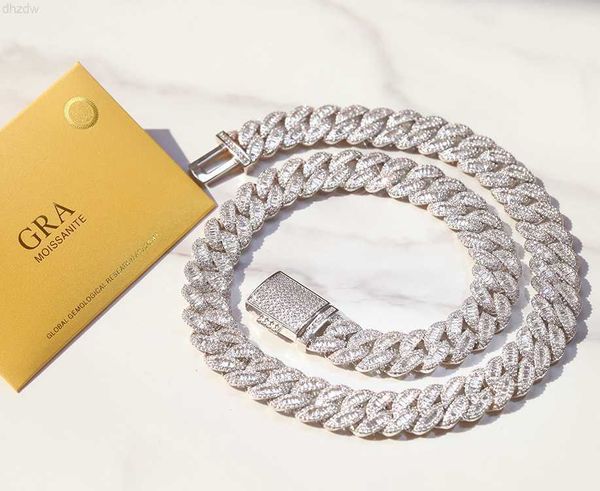 

custom baguette chain 15mm width 925 solid silver with gra baguette moissanite necklace mens hip hop cuban link chain