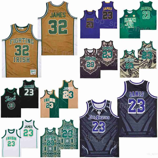

high school st vincent mary fighting irish jerseys basketball lebron james 23 marble crown black brown green team all stitching sport breath
