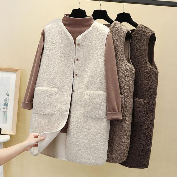 

vests long vest women winter 2021 new autumn lambswool coats thermal waistcoat warm fleece sleeveless jacket ladies vests for women, Black;white