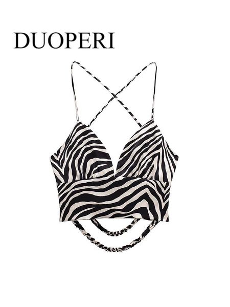 

t-shirt duoperi women fashion print camis with back lace vintage thin straps backless sweetheart neck female tank chic outfits, White