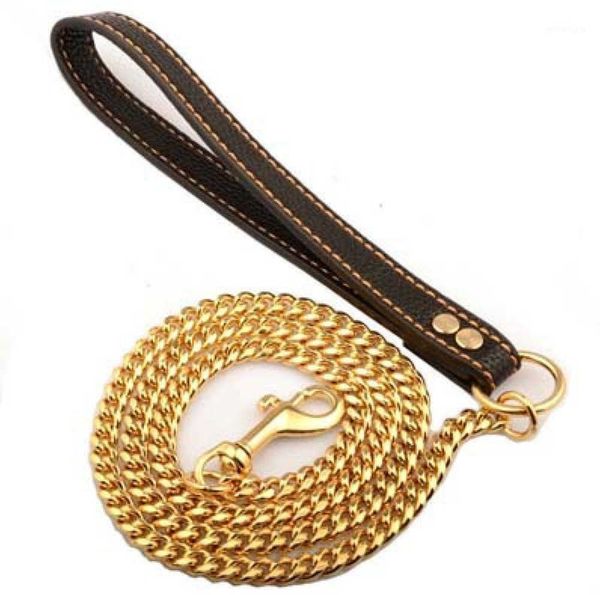 

accessories dog collars leashes 10mm gold chain pet supplies leather handle portable puppy cat leash rope straps for medium motion current 9, Silver