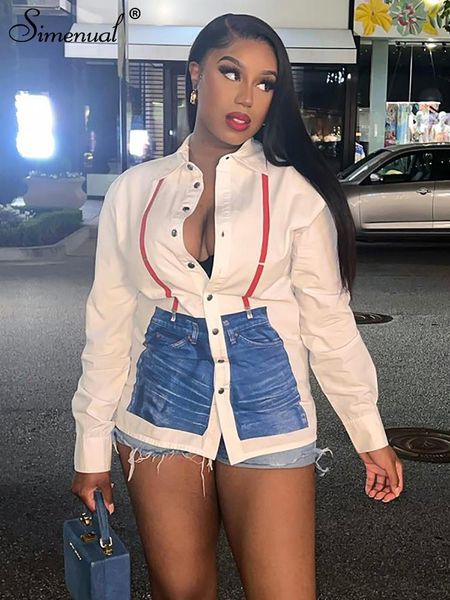 

polos simenual fall white polo shirt women fashion pattern printed long sleeve singlebreasted loose xlong blouse leisure retro