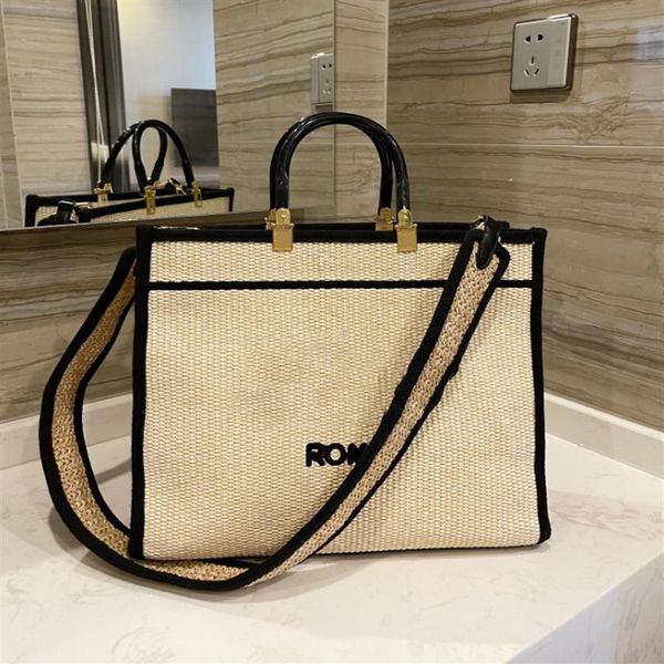 

woman brand shopping bag summer new straw tote bags fashion shoulder bag serial number green date code end215p