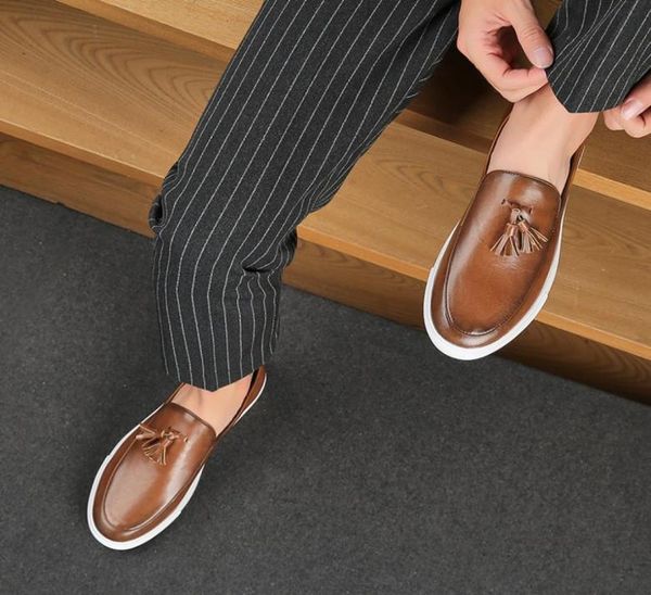 

sneakers men shoes pu solid color fashion simple round head classic tassel korean version slipon lazy casual leather shoes dp3895866097, Black