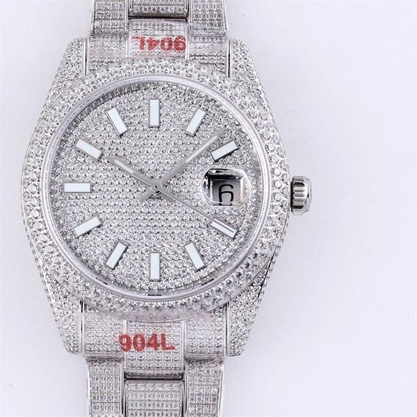 

full diamonds mens watch 40 6mm automatic mechanical watches diamond bezel waterproof sapphire wristwatches diamondstudded steel b172q, Slivery;brown