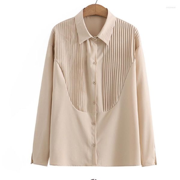 

Women's Blouses Elegant And Youth Woman Women's Spring Clothes Thin Everything Business Fold Simple Long-Sleeved Shirt Square Collar, White