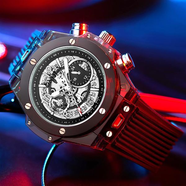 

onola transparent plastic watch man 2019 women chronograph fashion casual origin quartz wristwatch male unique relogio masculino238k, Slivery;brown
