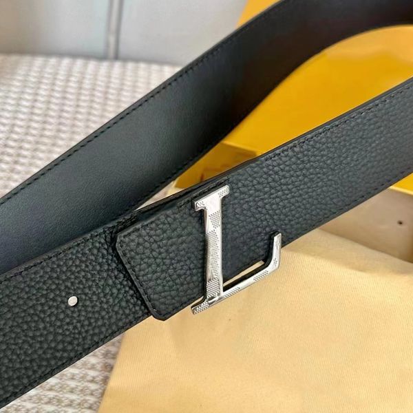 

genuine leather mens belt luxary man woman belt 4.0cm width 100-125cm black gray bottom double-sided adjustable waistband gold silver letter, Black;brown