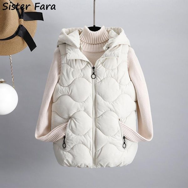 

vests sister fara 2022 autumn winter short hooded vest jacket women's quilted zipper puffer casual vest female cotton padded waistcoat, Black;white