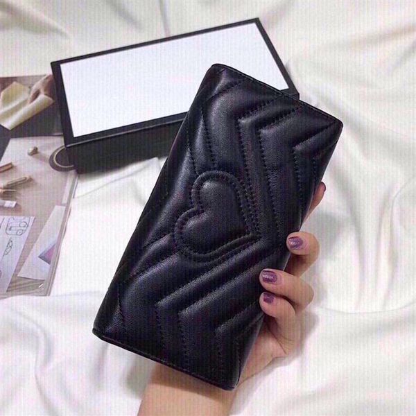 

designer women love embroidery marmont wallet italy brand sheepskin leather long purse card holder bag lady coin purses luxurys de235w, Red;black
